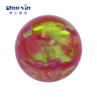 圆珠欧泊石欧珀脏粉色绿彩裸石 球形珠子合成澳宝光珠无孔OP44