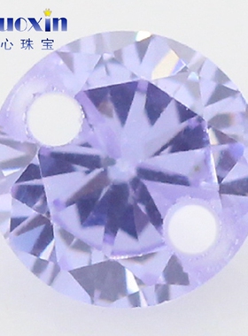 圆形变蓝色锆石双孔裸石打孔 合成宝石带孔戒面打洞彩色散珠裸钻