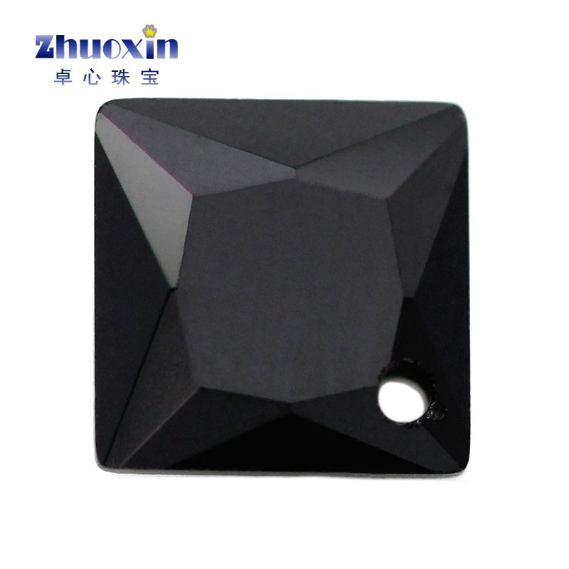 正方直角车花黑色锆石裸石 公主方边角单孔人造彩色宝石耳环