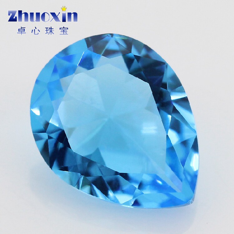 梨形深海蓝色玻璃超闪钻裸石蓝宝石 水滴形尖底吊坠镶嵌戒指主石