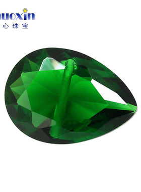 绿玻梨形横穿孔玻璃裸石 水滴形尖底吊坠首饰品可diy