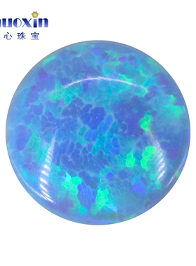 天蓝色人造欧泊石OPAL 圆形平底素面多彩欧珀澳宝戒面裸石OP06