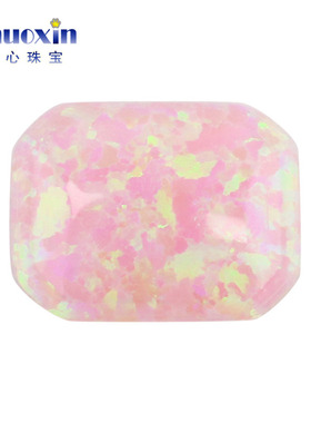 樱花粉色小八角 长方倒角合成澳宝裸石OPAL 平底素面欧泊石OP08
