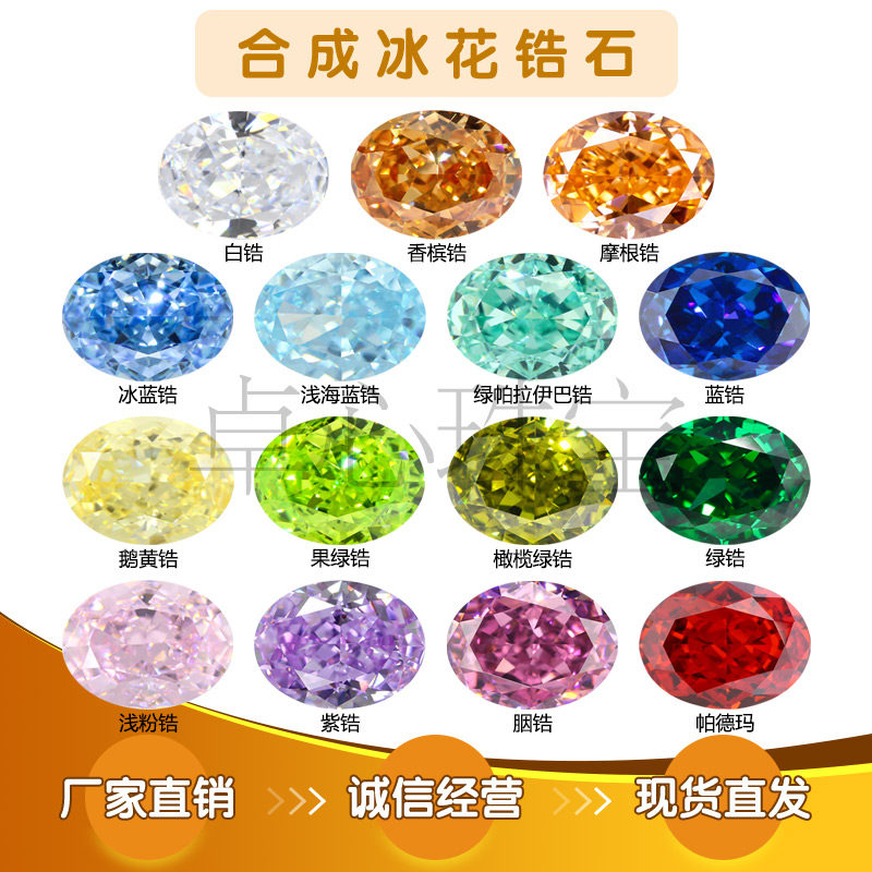 蛋形冰花切多色锆石组合 椭圆形混色合成人工宝石高碳钻戒面裸石