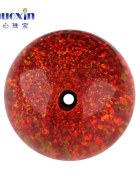 全孔圆珠仿火欧泊石欧珀裸石 红色球形珠子合成澳宝通孔OP45