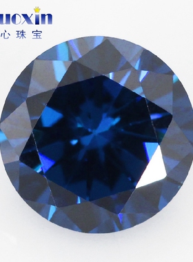 圆形深宝蓝色锆石戒面裸石仿钻 人造深蓝色CZ宝石主石钻3~15mm