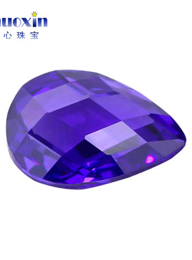 紫蓝色锆石梨形双龟面水滴形裸钻 格子面紫兰色人造cz宝石饰品