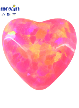 芭比粉心形人造欧泊石OPAL 平底素面桃心欧珀澳宝戒面深艳粉OP43