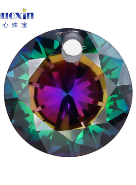 单孔圆形七彩锆尖底裸石  立方氧化锆石七彩镀膜耳环吊坠diy钻