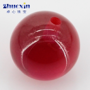 圆珠子半孔5#红刚玉素面 球形戒面打洞打孔合成红宝石耳钉耳坠diy