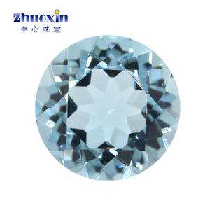 实验室生长圆形培育天空蓝色水晶刻面裸石 合成蓝水晶压电水晶