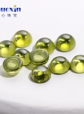 圆形弧面橄榄绿色锆石戒面裸石 蛋面平底素面人造CZ宝石镶首饰DIY