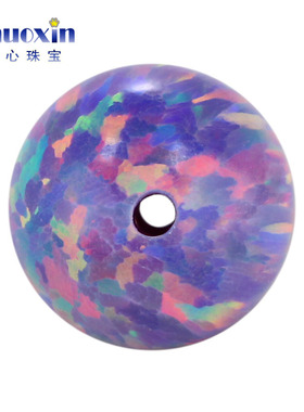 全孔圆珠紫色粉彩欧泊石欧珀裸石 球形珠子合成澳宝通孔OP38