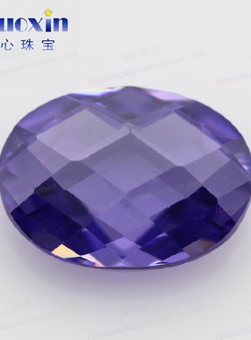 紫蓝色蛋形双龟面锆石裸石 紫兰色椭圆形格子面镶耳环项链首饰品