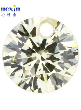 单孔鹅黄锆圆形仿钻裸石 淡黄色立方氧化锆尖底CZ打孔石配钻