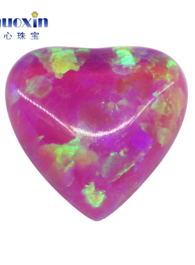 人造欧泊石OPAL 紫红色心形平底素面桃心形欧珀澳宝戒面镶嵌OP09