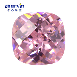 粉红色肥正方尖底龟面锆石裸石 枕头形人造尖底钻CZ宝石戒面吊坠
