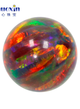 圆珠欧泊石欧珀裸石 球形珠子合成澳宝光珠无孔衬橙红色OP15