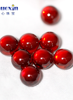 圆珠石榴红色锆石裸石散珠 大红色光珠无孔球形宝石镶嵌首饰珠子