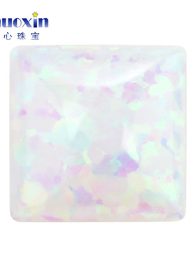 仿白欧泊绿彩正方直角平底素面欧泊石宝石裸石 OPAL合成澳宝OP16