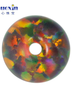 全孔圆珠橙红色欧泊石欧珀裸石球形打孔珠子人造合成澳宝通孔OP15