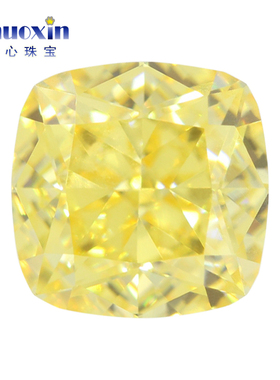 9A肥正方形冰花切鹅黄色锆石裸石 淡黄色枕形人造宝石高碳钻DIY