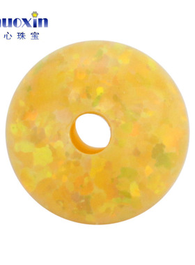 全孔圆珠明黄色欧泊石欧珀裸石 球形打孔珠子人造合成澳宝通孔#54