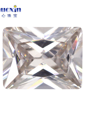长方形直角镀金底白色锆石戒面