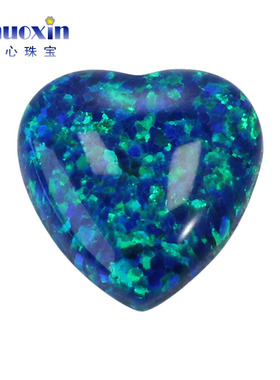 蓝绿变彩心形人造欧泊石OPAL 平底素面桃心形欧珀澳宝戒面OP13