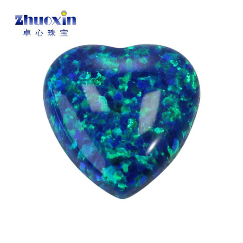 蓝绿变彩心形人造欧泊石OPAL 平底素面桃心形欧珀澳宝戒面OP13