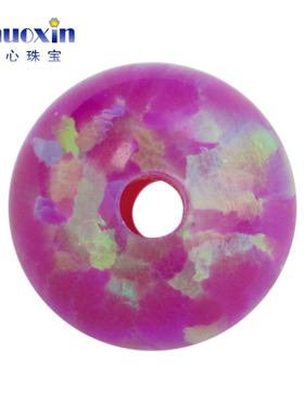 全孔圆珠紫红色欧泊石欧珀裸石 球形珠子合成澳宝通孔OP09