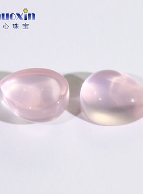 深色梨形蛋面天然粉水晶戒面 深粉晶芙蓉石平底素面裸石桃花粉