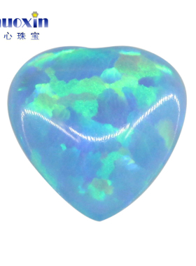 蓝色系人造欧泊石OPAL 心形平底素面桃心形欧珀澳宝戒面镶嵌#T-1