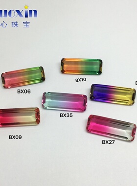 长条形合成巴西西瓜碧玺组合 长方倒角车平渐变色玻璃裸石9*24