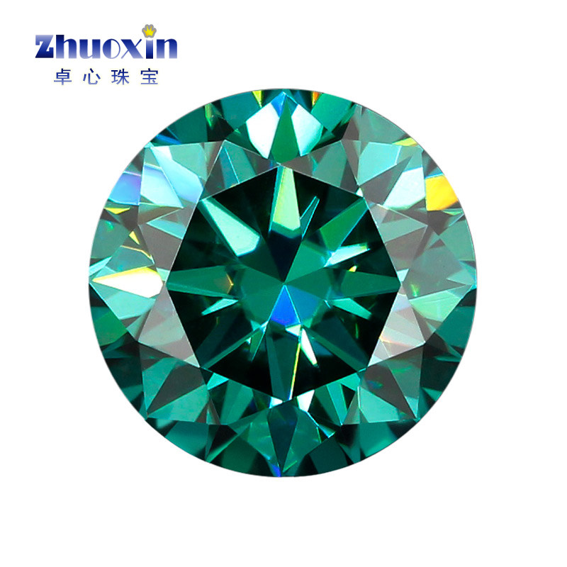 圆形祖母绿莫桑钻裸钻戒面 正品美国进口八心八箭镶嵌戒指耳钉女