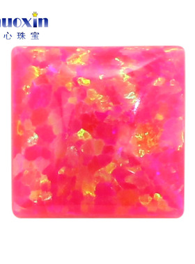 芭比粉色合成澳宝正方形 直角平底素面欧泊石艳粉色裸石OPAL OP43