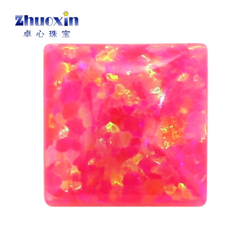 芭比粉色合成澳宝正方形 直角平底素面欧泊石艳粉色裸石OPAL OP43
