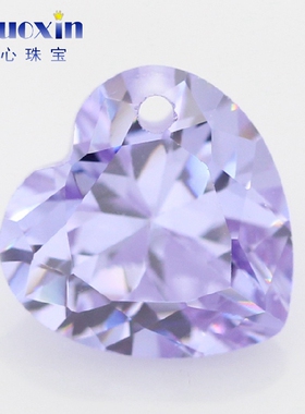 桃心形单孔变蓝色锆石尖底裸石 心形变兰色合成氧化锆打孔耳环钻
