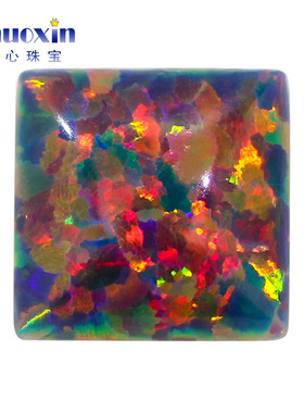 正方直角灰色红彩合成澳宝 平底素面欧泊石宝石裸石OPAL #13-1