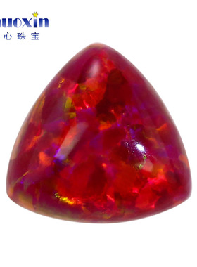 肥三角素面仿火欧泊石 合成宝石红色OPAL平底裸石人造澳宝 OP45