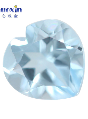 心形天然天空蓝托帕石裸石 浅蓝色桃心形原石刻面尖底彩宝未镶嵌