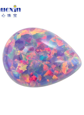 紫色粉彩梨形平底素面澳宝戒面裸石OPAL 水滴形合成欧泊宝石OP38