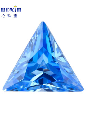 高温海蓝锆直三角裸石 合成立方氧化锆天蓝色三角形尖底可蜡镶钻
