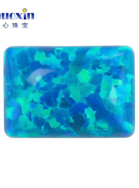 蓝色系长方直角合成澳宝裸石OPAL 仿欧泊石平底素面蓝绿色OP36