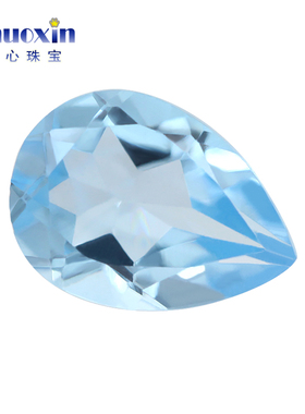 水滴形天然托帕石天空蓝色裸石戒面 原石彩色黄玉彩宝梨形刻面