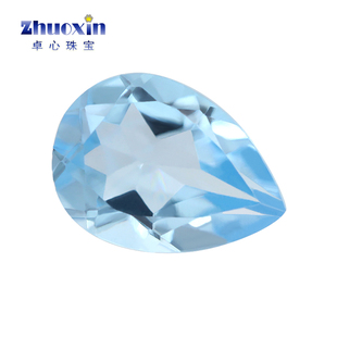 水滴形天然托帕石天空蓝色裸石戒面 原石彩色黄玉彩宝梨形刻面