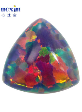 肥三角素面灰色红彩仿欧泊石 合成宝石OPAL平底裸石人造澳宝#13-1