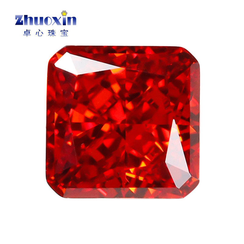 正方倒角冰花切中国红锆石裸石雷地恩帕德玛色高碳钻宝石镶嵌戒面