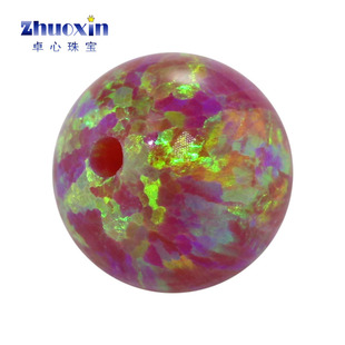半孔圆珠欧泊脏粉色欧珀石裸石 球形打孔珠子合成澳宝散珠OP44