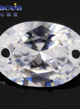 椭圆形打孔双孔锆石白色尖底CZ裸石 蛋形耳钉耳夹耳环diy散珠